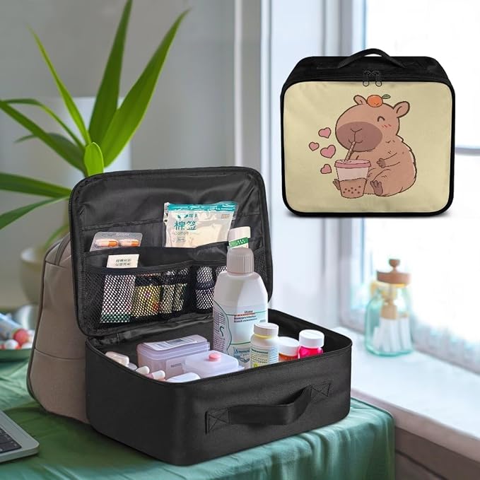 Rnyleeg First Aid Kit Bag Empty Cute Capybara Medical Kit for College Dorm Travel First Aid Bag Emergency Supplies Small Compact Lovely Bag
