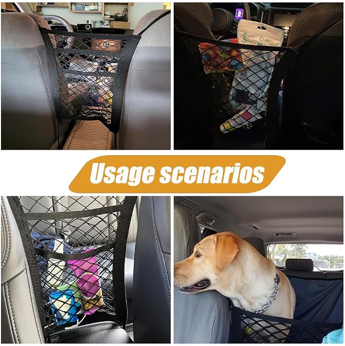Car Mesh Organizer, Car Organizers and Storage, 3 Layer Driver Storage Netting Pouch, Auto Accessories Elastic Mesh Trunk Bag Backseat Pet Kids Barrier Universal for SUV Van Truck