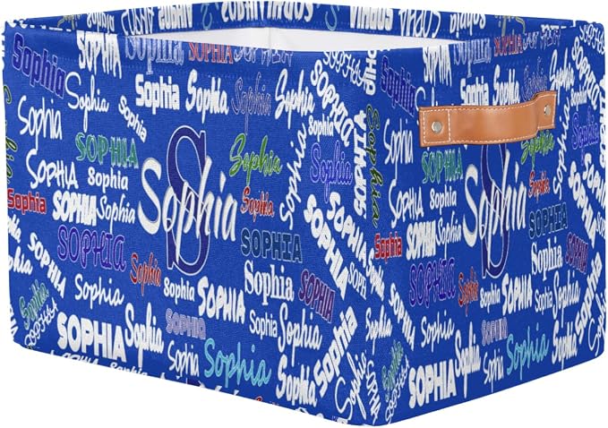 Custom Name Storage Bin, Personalized Rectangular Storage Basket with Handles for Organizing Boys Girls Toys Office Closet Shelf Baskets Royal Blue Solid Color