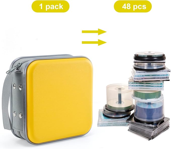 UENTIP CD Case for Car,48 Capacity DVD storage Organizer For Home Travel | CD Holder DVD Case, Smooth Double Zipper, Hard Plastic Shell, Scratch-Resistant, Slip-Resistant Tab, Blu-ray/CD/DVD Storage