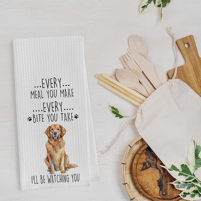 Golden Retriever Dish Towels Set - Golden Retriever Decorative Waffle Weave Kitchen Towels, Hand Tea Towels for Bathroom Kitchen (16×24 Inches Set of 2)