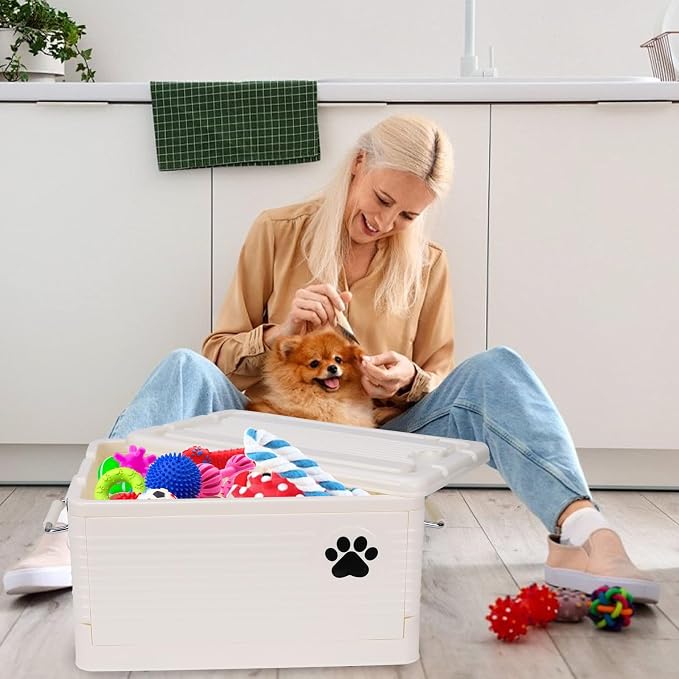 Dog Toy Basket Medium, Collapsible Pet Toy Organizer Box,Outdoor Dog Toy Bin,Waterproof Durable Plastic Bin for Toys, Leashes, and Accessories