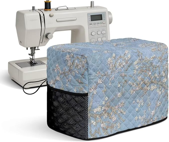 Sewing Machine Cover Polyester Febric Blossoming Almond Tree Print | Dust Pet Hair Protection,Quilting Design,Fits Standard Singer,Brother Janome Machines,Protecting Decorating Your Sewing Space