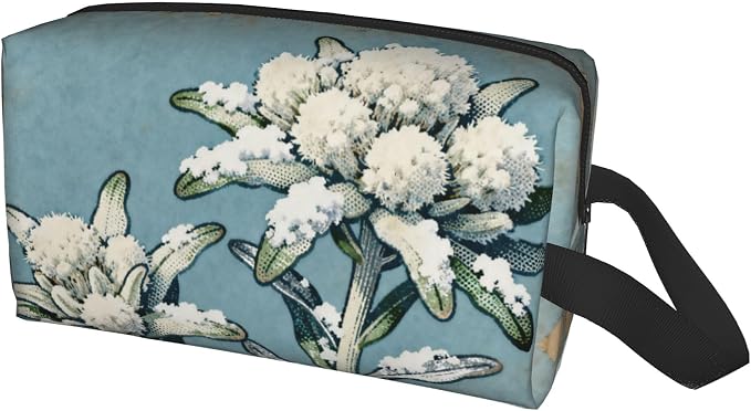 Edelweiss Flower with Snow Makeup Bag - Durable 600D Oxford Fabric Travel Cosmetic Bag, Shockproof Foam Padded Toiletry Organizer for Gym & Daily Use 10x6.2x4.9 Inch