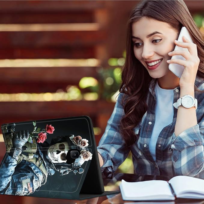 for Samsung Galaxy Tab A 10.1" 2016 SM-T580/T585/T587 Case | Slim Leather Smart Cover with Multi-Angle Anti-Slip Stand [Auto Wake/Sleep] Shell for Women Men - Skull Man Flower