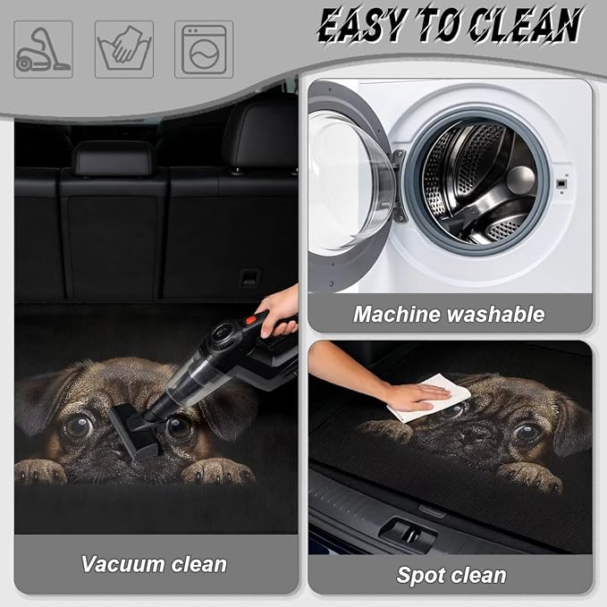 Cute Pug Dog Cargo Liners Floor Mats All Weather Used Trunk Protection Cargo Mat Cover Universal Fits for Car SUV Sedan Automotive Interior Accessories
