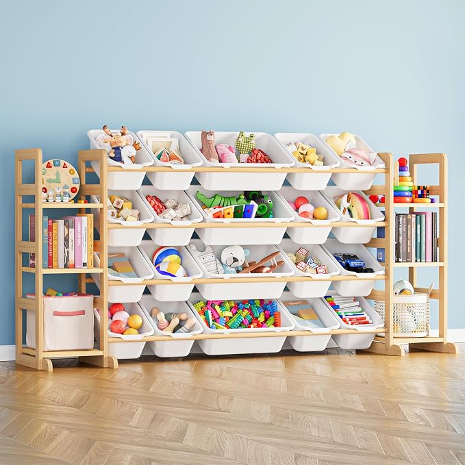 SpaceAid Toy Storage Organizer with 6 Shelves and 20 Bins, Toy Organizers Storage Bookshelf, Kids Bin Shelf Toys Box Bookcase for Bedroom Playroom Organization Room Decor, White