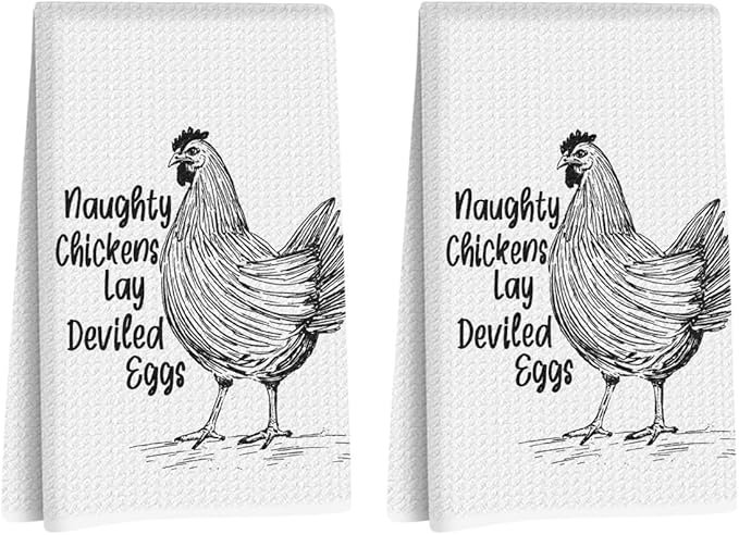 2 Pcs Funny Chicken Kitchen Towels 24x14 Inch, Chicken Lovers Gifts Reusable Dish Towels for Kitchen Home Farmhouse Decor, Waffle Weave Hand Cloth Tea Towel, Humorous Gifts for Women Men Friend