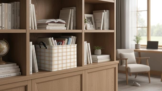 CLOCOR Rectangular Storage Basket,Collapsible Storage Bin,Waterproof Books Box (Yellow Grid)