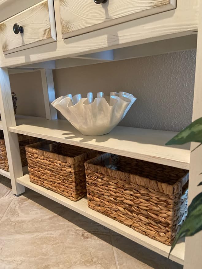 M4DECOR Set of 6 Rectangular Wicker Storage Baskets for Shelves | Water Hyacinth Storage Baskets, Pantry Baskets for Organizing, Handwoven Wicker Baskets for Storage