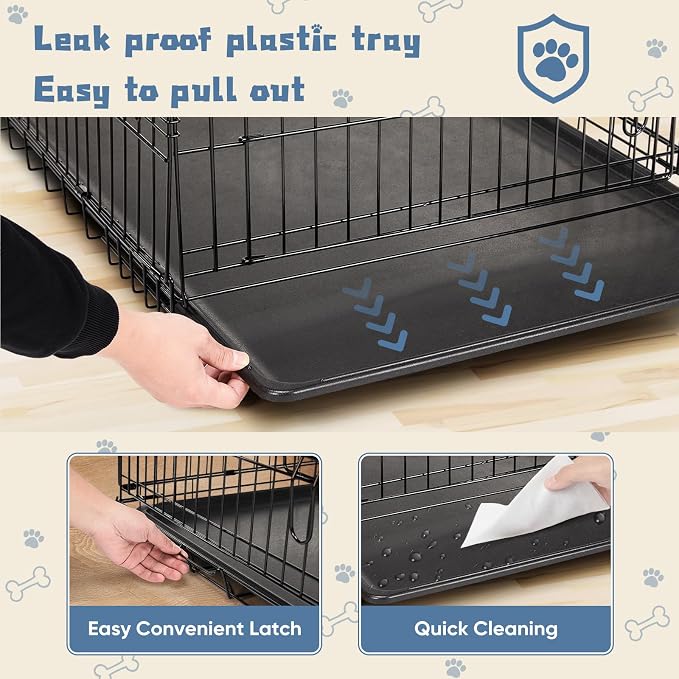 DUMOS 18 Inch Dog Crate, Foldable Puppy Small Dog Cage Pet Kennel | Single Door Metal Wire, Plastic Leak-Proof Pan Tray, Portable Indoor Outdoor Training Travel