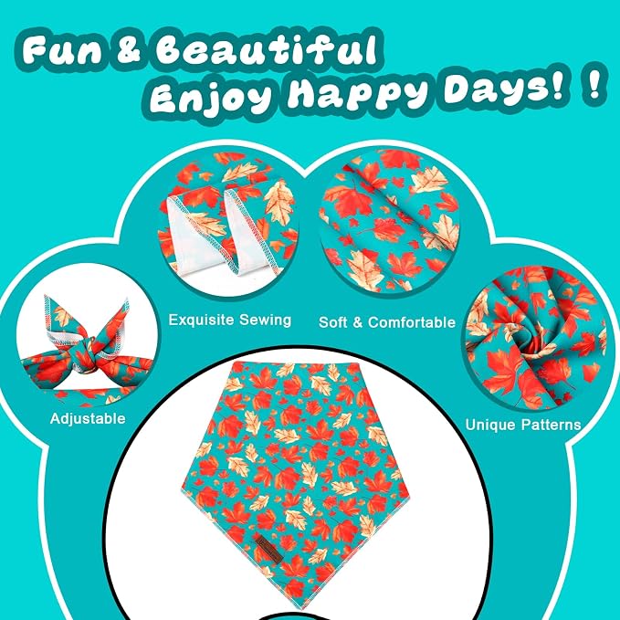 Fall Dog Bandana – Green Maple Leaf Triangle Scarf for Small Medium Large Dogs, Soft Cotton Pet Bib for Autumn Thanksgiving, Adjustable Dog Kerchief for Seasonal Outings