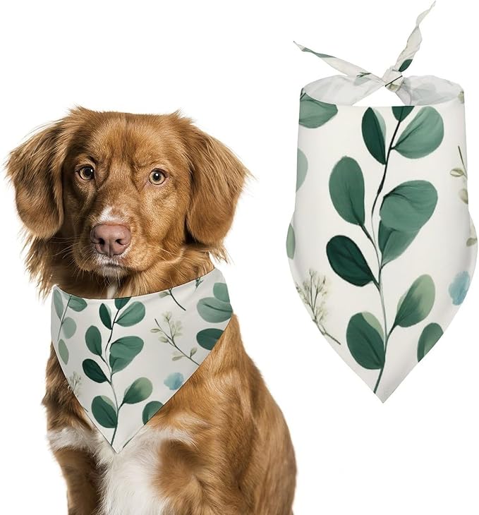 Washable Portable Pet Scarf Watercolor Sage Green Leaf for Small to Large Dogs Travel, Wedding Party, Daily Wear, Ultra Soft Fashion Scarves