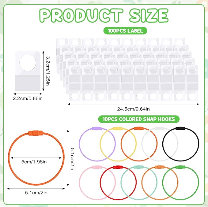 Holder for Cards Rings and Tabs, 100 PCS Clear Self Adhesive Hanging Tabs with 10 Metal Rings, Plastic Sticky Hang Tags for Retail Display, Card Accessories Organizer for Storage and Display