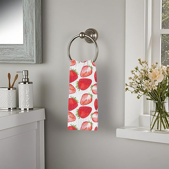 Strawberry Watercolor Hand Towels,Set of 2 Absorbent Pink Strawberries Bath Towel Kitchen Dish Towel Home Gym Hotel Bathroom Decor,16x24 Inches