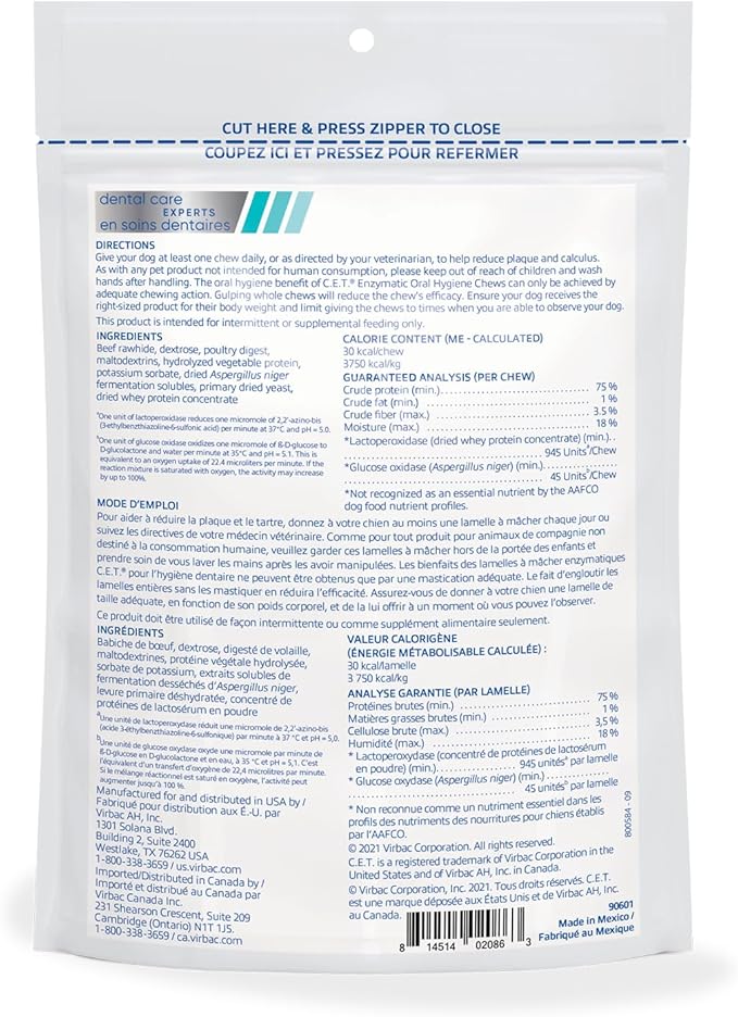 Virbac C.E.T.® Enzymatic Oral Hygiene Chews for Dogs, X Small - Plaque & Tartar Control - Single Layer Beefhide with Exclusive Dual-Enzyme System & Tasty Chicken Flavor - Easy to Give Dog Dental Chew