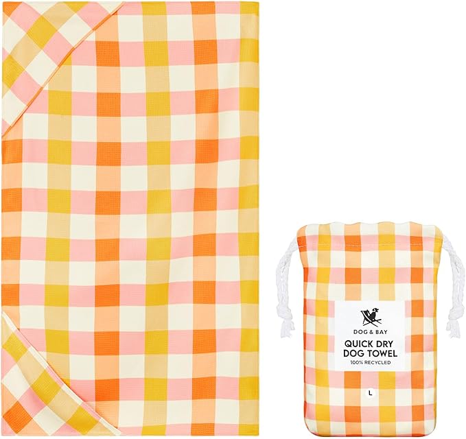 Dock & Bay Pet Towel - Super Absorbent & Quick Drying Dog Towels with Bag - 100% Recycled - Rhubark & Custard, Medium (90x50cm, 35x19)