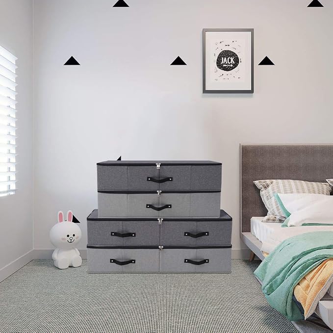 Under Bed Storage Bins with Lids, Closet Organizers, Foldable Under-bed Storage Baskets for Sheets, Clothes, Quilts, Sweaters, Wrapping Paper, 35x16.5x7inch, Black Gray, 1PCS