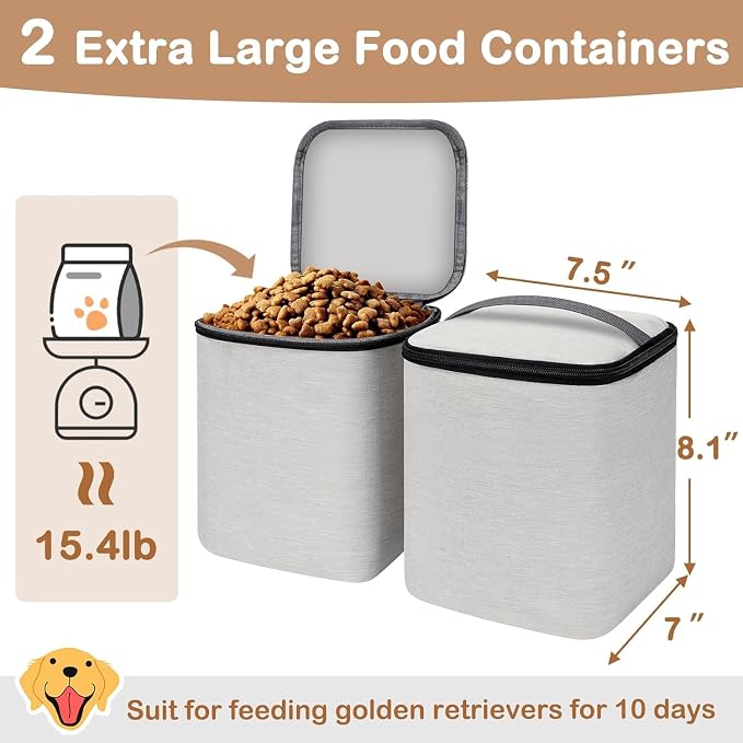 Mancro Dual Layers Dog Travel Bag, Dog Mom Gifts, Road Trip Essentials | Pet Travel Bags with 2 Extra Large Food Containers, 2 Collapsible Dog Bowls, Multi-Pockets Tote Organizer for Pet Supplies