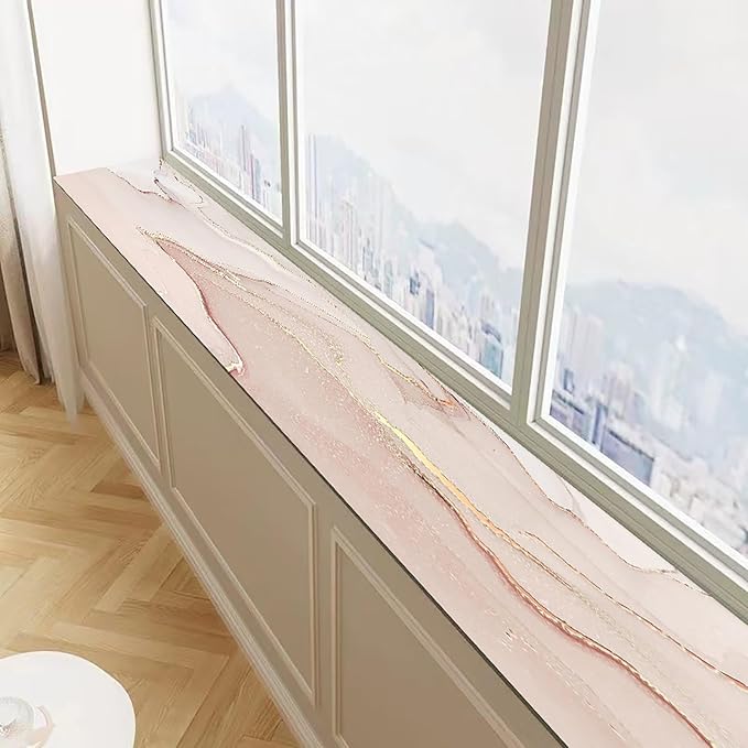 Cut-to-fit Narrow Window Sill Mat,Absorbent Window Sill Cushion Pad Non-Slip Backing,Customizable Decorative Window Sill Protector Cover for Dog Cat Pets(59" L x 27.5" W, Light Pink A)