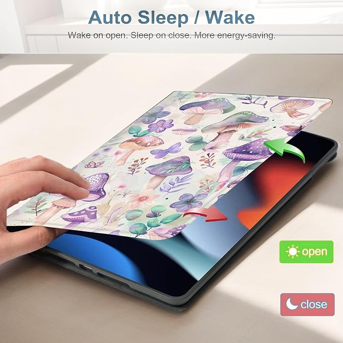 for Samsung Galaxy Tab A 8.0 2017 (SM-T380/T385) Tablet Protective Cover with Adjustable Stand and Magnetic Auto Wake/Sleep,Mushroom Flower Butterfly