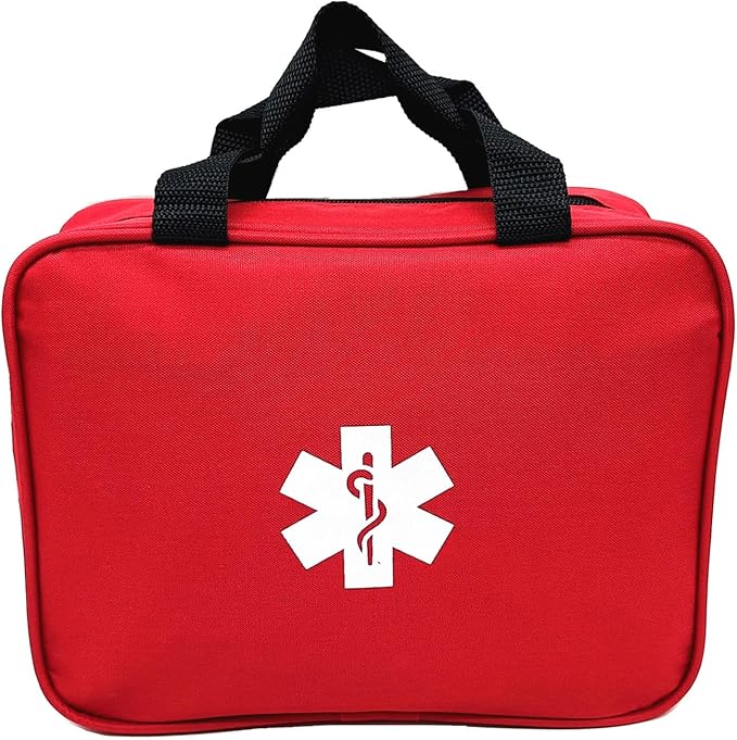 Red First Aid Bag Empty Travel Rescue Pouch First Responder Storage Medicine Emergency Bag for Car Home Office Kitchen Sports Outdoors (Red QZB)