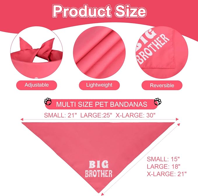 Big Brother Dog Bandana Pink Large 1PCS, Adjustable Triangle Scarf | Pregnancy Announecment, New Baby for Family.