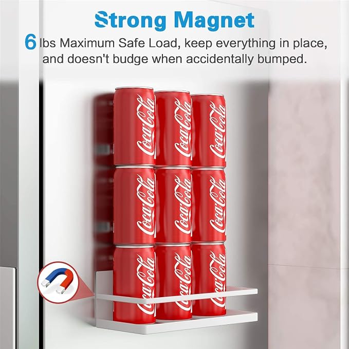 Magnetic Spice Rack, AUVAHOX Strong Magnetic Shelf with 4 Removable Hooks, Perfect Space Saver for Small Kitchen/ Apartment, Awesome Metal Cabinet for Holding Spices, Jars, Bottle(White, 2Pack)