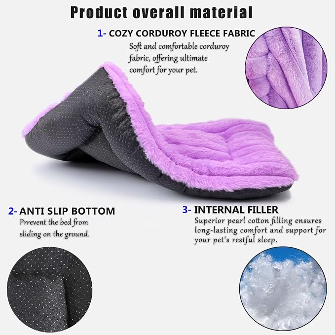 18 Inch Ultra Soft Comfy Pet Bed, Tiny Dog Bed, Washable Anti-Slip Crate Pad Sleeping Cushion Mat for XX-Small Dogs, Indoor Cats & Cat Carrier, Purple