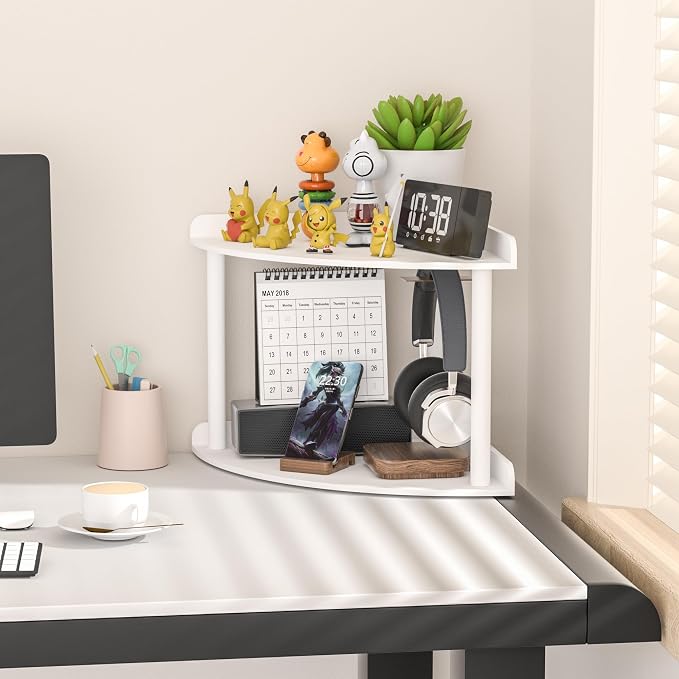 Sezanrpt 2 Tier Acrylic Corner Shelf Organizer Storage 9.5x9.5x8 Inch, White Countertop Corner Shelf for Bathroom, Kitchen, Bedroom, Office, Study Room