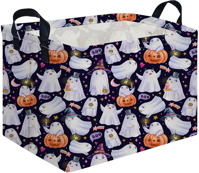 Rectangular Halloween Basket,Trick or Treat Basket for Boys and Girls,Waterproof collapsible storage box,Halloween Decor,Gift box(Purple Halloween)