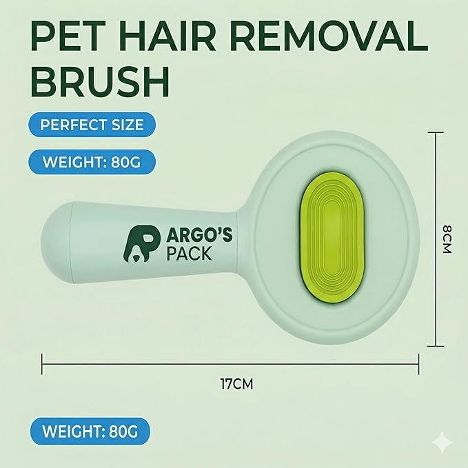 Argo's Pack - Pet Hair Remover Comb for Dogs & Cats, Effective Grooming Shedding Tool, Brush for Indoor Pets with Self-Cleaning Button, Safe Deshedding Tool for Short & Long Hair Pets (Green)