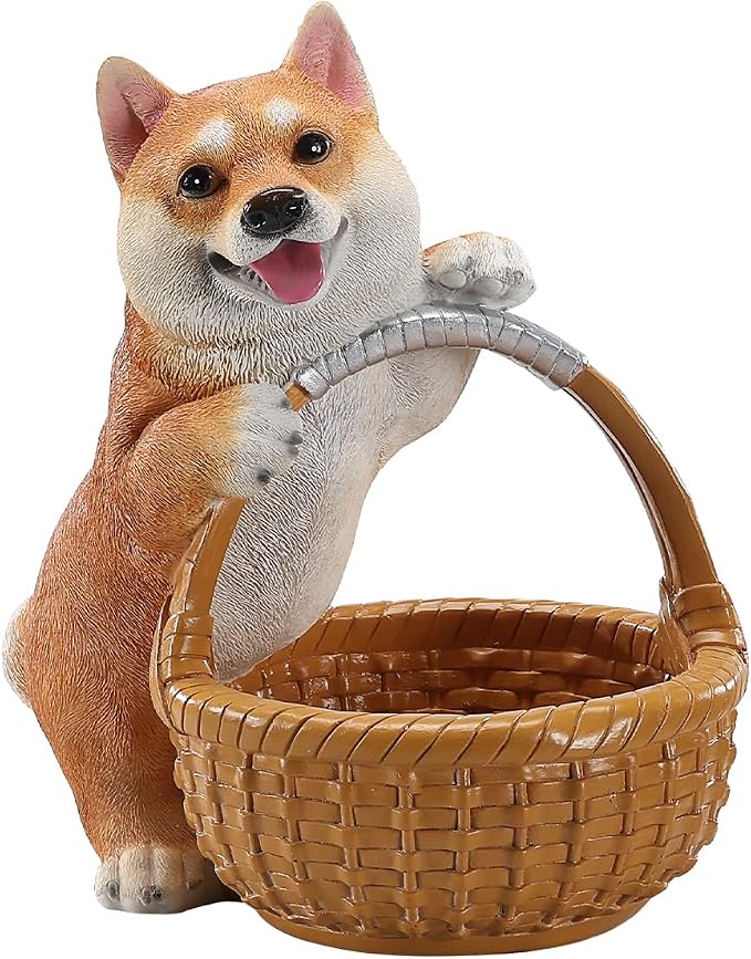 Resin Shiba Inu Storage Basket, Decorative Catchall Tray for Keys & Candy, Desk Organizer Bowl for Home Office, Room Decor Accessories