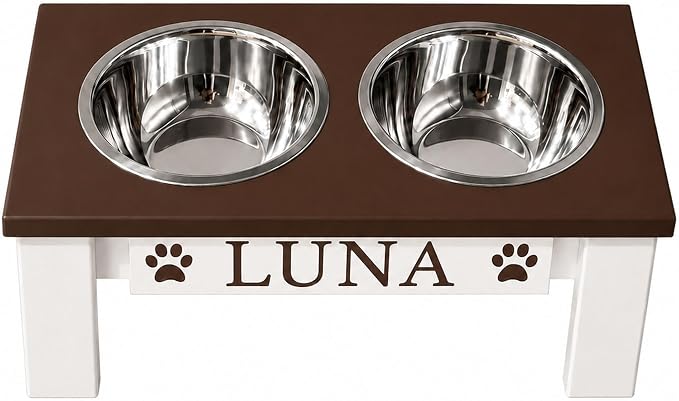 Tilted Dog Bowl - Personalized Custom Elevated Feeder for Short-Nose Dogs | Farmhouse Style, Stainless Steel Dishwasher Safe Bowls, Anti-Slip, Raised Angled, Flat-Face Dogs, Made in USA