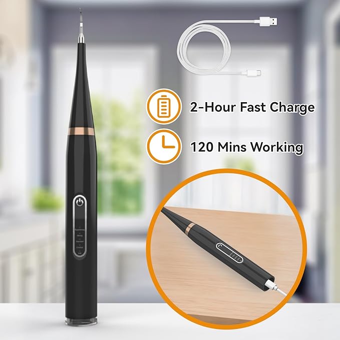 Opdent Dog Plaque and Tartar Remover - Dog Tooth Brushing Kit Electric Toothbrush for Dogs,5 Adjustable Mode& 3 Cleaning Head, Plaque Remover for Teeth Stains for Dogs and Cats (Deep Black)