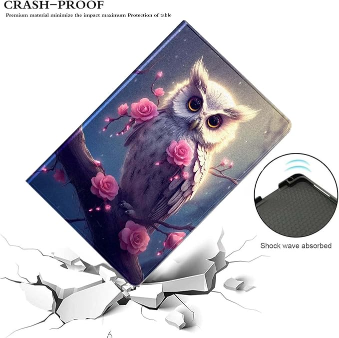 for Samsung Galaxy Tab S9 11" 2023(SM-X710/X716B/X718U) Tablet Case,Premium Leather Folio Stand Auto Wake/Sleep,Multiple Viewing Stand,Cute Owl and Flowers