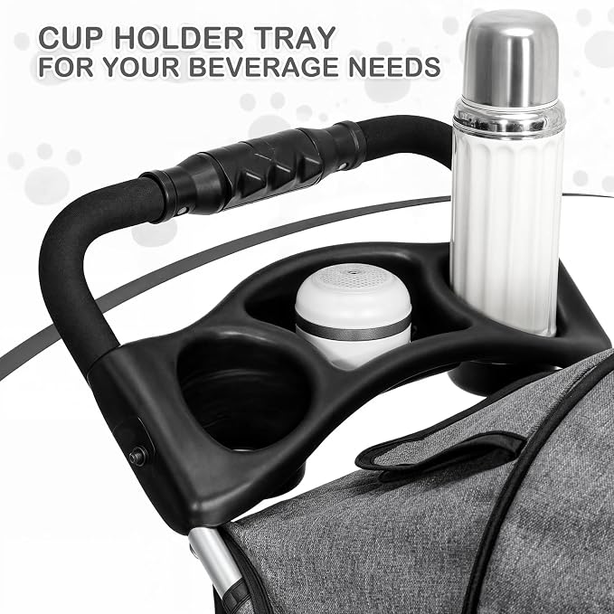 MoNiBloom Pet Stroller for Small/Medium Dogs and Cats up to 33 lbs, Gray | Foldable Dog Stroller 3 Wheels Pet Strolling Cart w/ Storage Basket Cup Holder, Breathable and Visible Mesh for All-Season