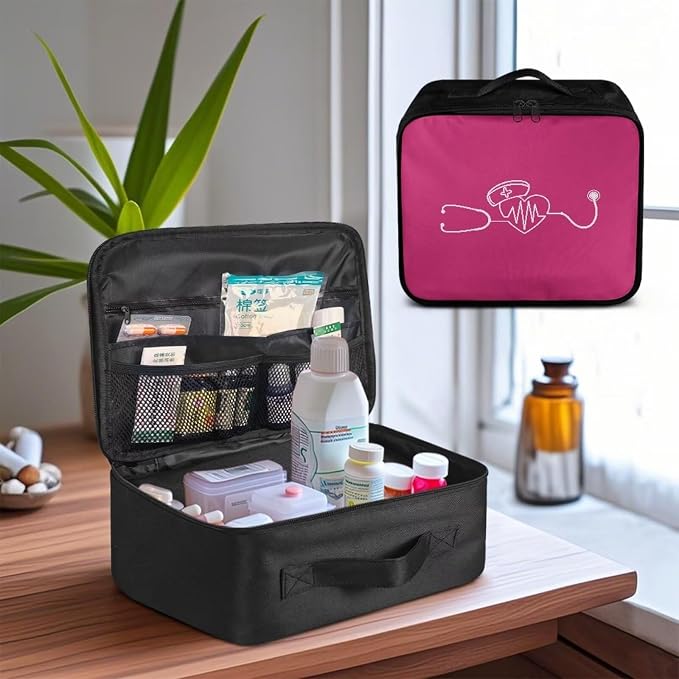 Cute First Aid Bag Empty Nurse Medical Bag Empty Stethoscope Pattern First Aid Pouches Empty Pink Medical Supplies Organizer Bag for School Kids Student Car Home Camping Hiking