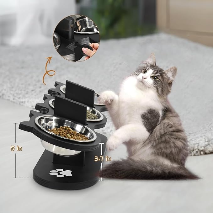 2026 Raised Cat Bowls for Indoor Cats,15° Tilt Raised Pet Feeding Bowl Stand - Adjustable Height Dog and Cat Bowl Holder with 3 Stainless Steel Bowls -Elevated Feeder for Indoor Pets