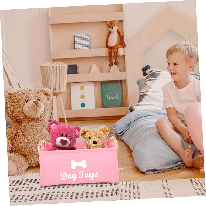IMIKEYA Pink Felt Dog Storage Basket with Handles Large Square Organizer Bin for Pet Clothes and Food Practical Portable Container for Dogs and Pets