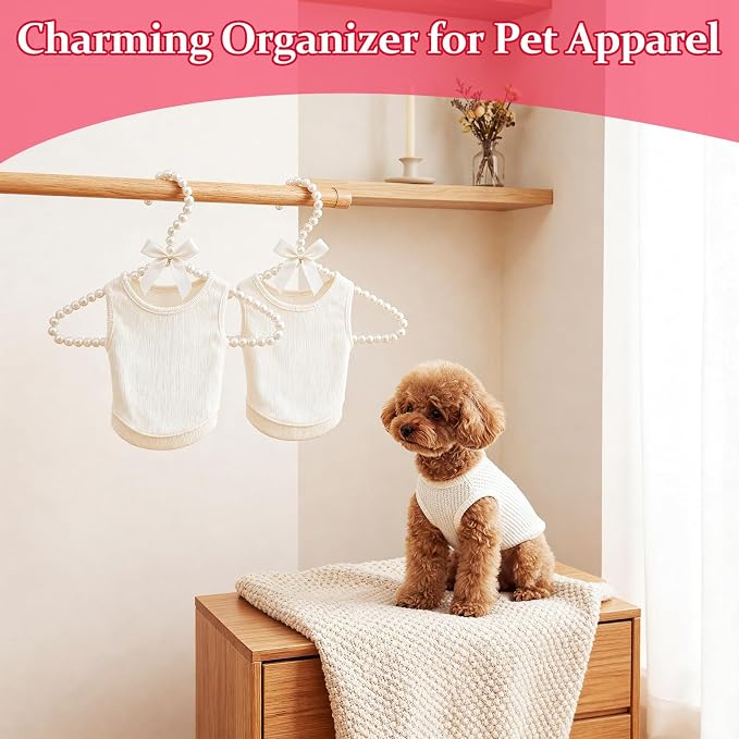 MAGICLULU 2 Pack Pearl Beaded Hangers for Kids, 11.8 x 7.5 Inch Plastic Baby Clothes Hangers with Bow, Non Slip Toddler Nursery Closet Organizer for Girl Dress, Dog Pet Apparel (White)
