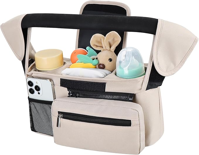 Accmor Universal Stroller Organizer with Insulated Cup Holder Detachable Phone Bag and Shoulder Strap,Stroller Bag Caddy Organizer for Uppababy, Baby Jogger, Britax Strollers