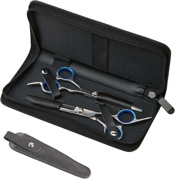 Haircutting Scissor Case with Zipper and A Leather Cover(Black+Gray) | Professional Salon Hair Scissors Storage , PU Leather Portable Safety Holster Organizer for Hairdressers Tools