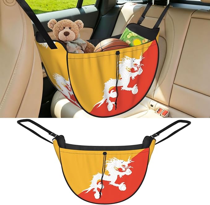 Flag of Bhutan Car Seat Organizer-Backseat Storage Bag for Travel | Waterproof Durable. Holds Snacks Gear Essentials. Fits Most Cars.