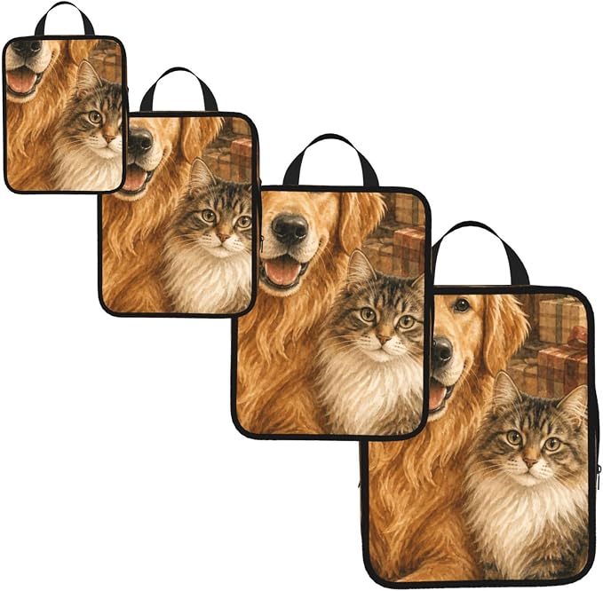 Holiday Pet Hearth 4 Set Compression Packing Cubes | Expandable Travel Organizers For Suitcases, Carry-On Bags, Business Trips, Camping, And Closet Storage