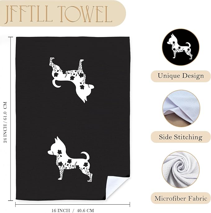 Chihuahua Gifts Kitchen Towels, Floral Chihuahuas Dog Dish Towels for Kitchen Drying, Chihuahua Mom Gifts Hand Towels for Bathroom, Dog Bathroom Kitchen Decor, 16x24 Inch