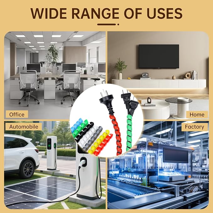 Spiral Cable Wrap, 10ft Cable Sleeves for Cords, Flexible Cable Management Sleeve for Computer, Power, Audio & Video Cords (Black, 1/2")