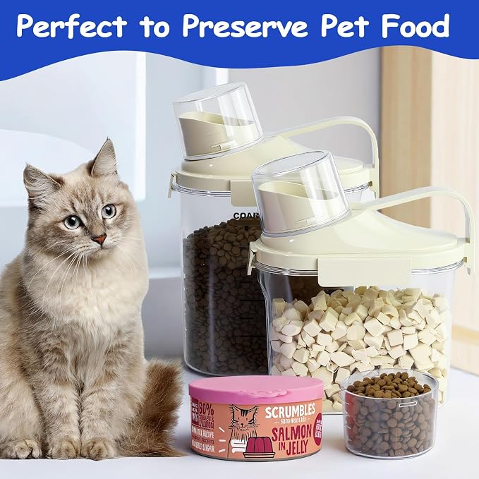 2-3lb Dog Food Storage Containers, Cat Food Container for 2-3 lbs, Dog food storage Airtight Storage with Measuring Cup, Can Lid and Can Scoop