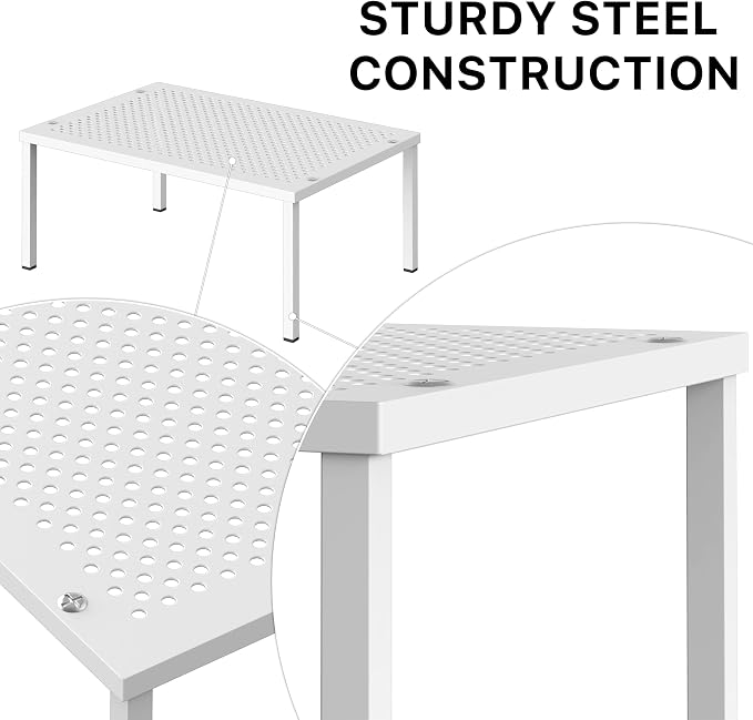 Simple Houseware Expandable Stackable Kitchen Counter Shelf Organizer, White, Metal Top, 11.25"L x 7.9"W x 5.4"H | Expandable & Stackable 9" D x 12.75" W x 5.9" H