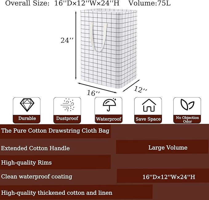 Waterproof Laundry Hamper Collapsible Laundry Basket Leather Handle Laundry Bag Large Clothes Storage Toy Organization for Bathroom Bedroom Laundryroom College Dorms (Laundry Basket-005)